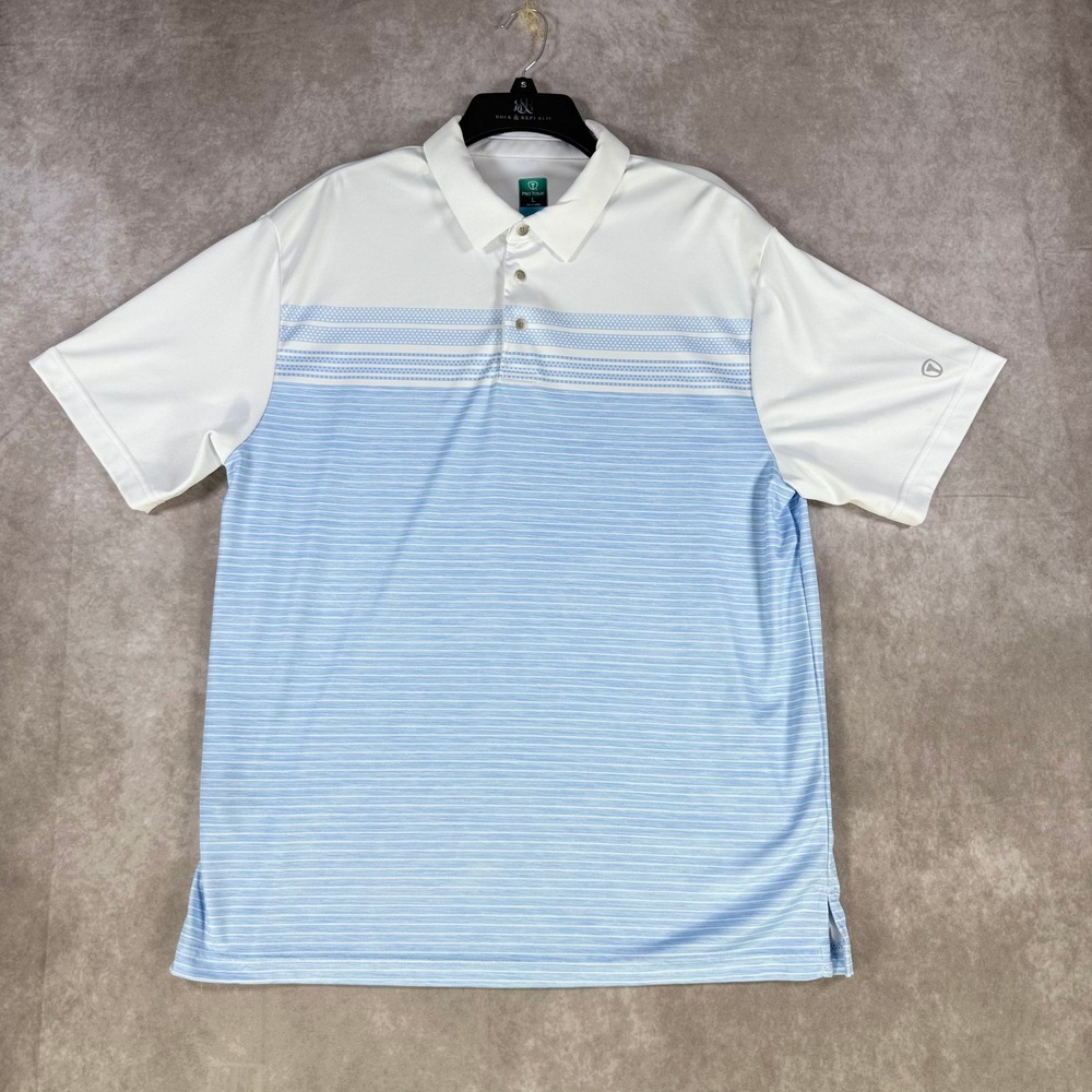 Pro Tour‎ Coolplay Mens Golf Polo Shirt Large White Blue Striped Casual Outdoor